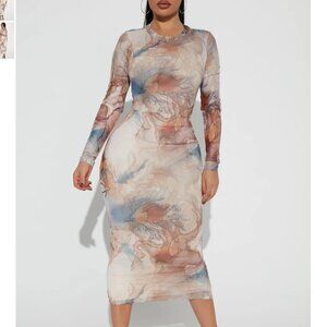 Aubree Mesh Maxi Dress - Brown/combo